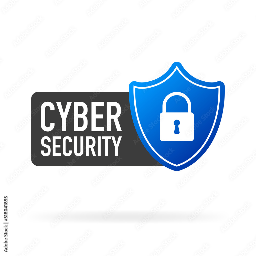 Poster cyber security vector logo with shield and check mark.