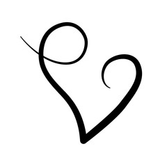 Hand drawn heart line sign for greeting card. Handwritten love Vector logo design. V letter calligraphy. Lettering icon for Valentine day. Romantic invitation isolated on white background