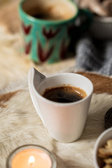 cozy home concept, danish hygge style and their art of happy life, mood of coziness with feelings of wellness and contentment