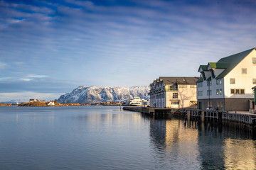 Fototapeta na wymiar Winter in Brønnøysund harbor, Nordland county