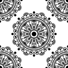 Mandala seamless pattern black and white. Islam, Arabic, Pakistan, Moroccan, Turkish, Indian, Spain motifs. Vector illustration EPS 10