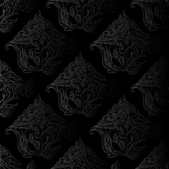 Gothic seamless pattern on a black background. Manually drawn plant elements. Vector 10 EPS.