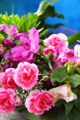 Composition with bouquet of freshly cut flowers