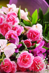 Composition with bouquet of freshly cut flowers