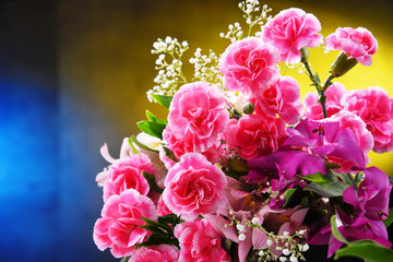 Composition with bouquet of freshly cut flowers