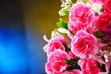 Composition with bouquet of freshly cut flowers