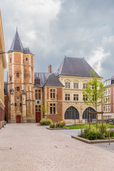 Fototapeta na wymiar Amiens, France. On the left is Logis du Roi (Royal Box), on the right is Maison du Sagittaire (Sagittarius house), both of the 16th century