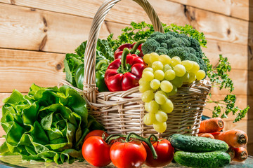 Variety of fresh organic vegetables and fruits in the basket
