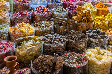 Spices and herbs on the arab street market stall