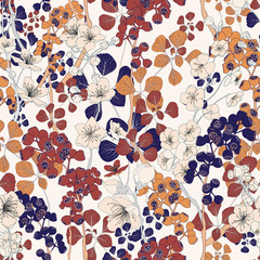 Seamless Sakura Botanical Vector Textile Pattern