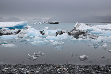 Stormy weather over Jokulsarlon Lagoon in Iceland, Europe