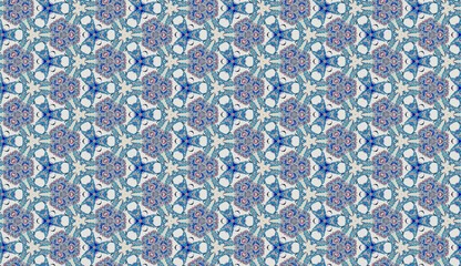 Seamless Pattern (Triangle shapes, White Star Light on Blue Textile, Wooden, Turkish Tiles Pattern)