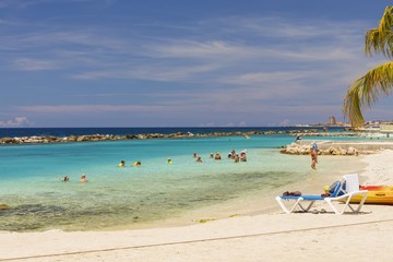 Beautiful view of hotel area. Amazing beauty  of coast line of Atlantic ocean on Curacao island. Gorgeous nature landscape backgrounds. Caribbean. Willemstad. Curacao. 
