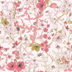 Cherry Blossom Seamless Vector Flower Pattern