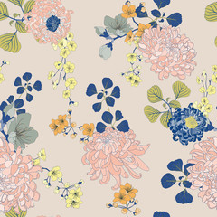 Seamless Chrysanthemum Asian Flower Vector Seamless Pattern