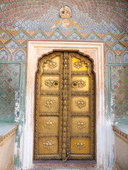 Blue and golden Rose Gate door in City Palace in Jaipur Rajasthan India © pixs:sell