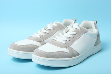 women's sneakers on a colored background. Women's shoes.