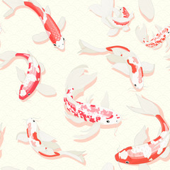 Fototapeta premium Seamless Red Carp Fish Vector Background