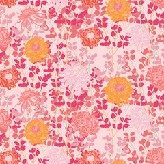 Pink Asian Flower Seamless Flower Vector Pattern