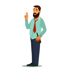 Drunk businessman with alcohol bottle vector. Vector illustration in cartoon style.