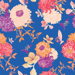 Seamless Asian Botanical Vector Chrysanthemum Pattern Flower Design