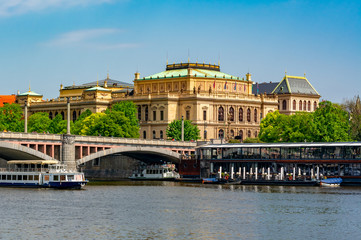 Fototapeta na wymiar Philharmonia building and Vltava river, Prague, Czech Republic
