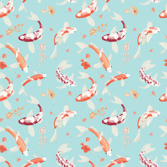 Seamless Koi Fish Vector Pattern Botanical Abstract Textile Design