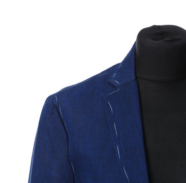Mannequin with half-finished jacket on white background