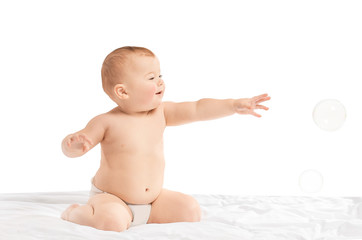 Cute little baby on white background