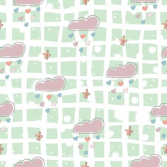 Fototapeta premium Seamless Cute Pattern with clouds raining with hearts