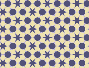 Raster yellow and blue simple mosaic background, Faded abstract seamless pattern texture. Modern geometric star shape ornament for tile, advert, banners, wallpapers, brochures