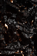 Black charcoal texture, red-hot natural mineral resource background
