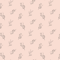Obraz na płótnie Canvas Seamless pattern monochrome floral elements, branches and leaves 