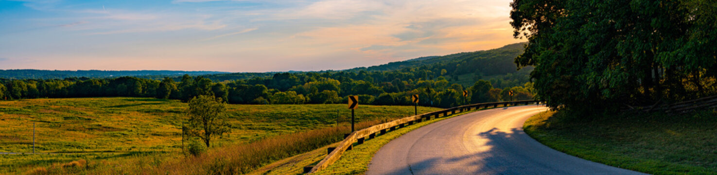 Ultra High Resolution Valley Forge National Park Road and Sunset