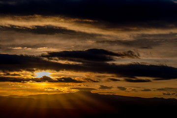 Beautiful sunrise over a southern Utah desert with sunrays