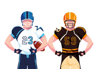 men players american football on white background