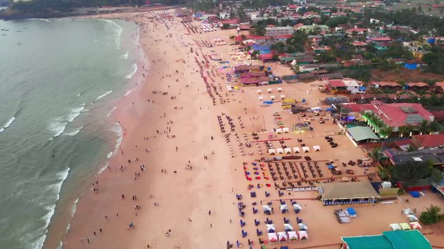 aerial view of the Baga Beach, Goa, India.