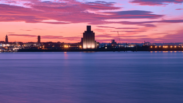 Night view of Birkenhead in Liverpool