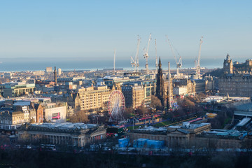 Fototapeta premium Edinburgh views with Christmas Market. Hogmanay 2019