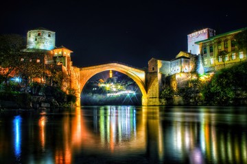 night view of old bridge in mostar