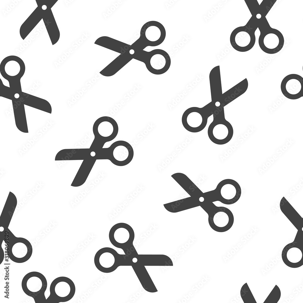 Poster vector scissors seamless pattern on a white background.