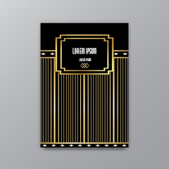 Art Deco elegant page template, Gatsby style for web and print, with moon sun and stars vintage pattern with geometric  lines.