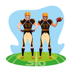 team of players american football , sportsmen with uniform on stadium grass