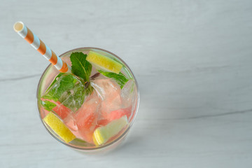Watermelon cocktail with mint  with ice. Refreshing summer cocktail.