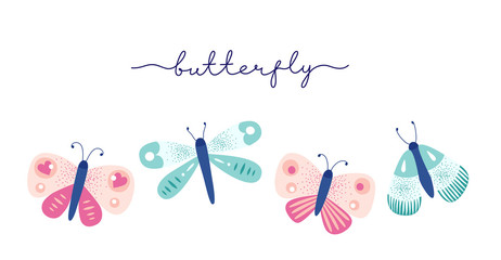 Beautiful butterflies isolated on a white background. Vector illustration.