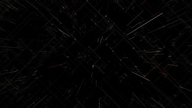 Abstract right angle lines and shapes appear and evolve on black background