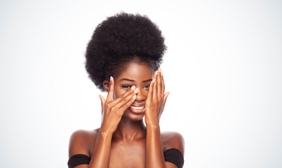 African Beauty Woman Smiling and Plays at Hide and Seek