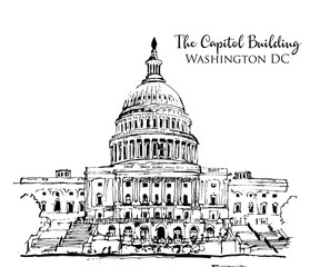 Drawing sketch illustration of the Capitol Building in USA