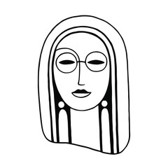 Portrait of an oriental modern woman in doodle style. International Women's Day. Feminism concept design. Vector illustration for card, poster, modern design.