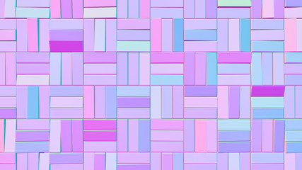 Abstract gradient pink, blue and purple geometric background; pastel color basket wave pattern 3d rendering	